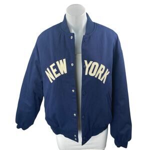 Edikted Women's Blue New York Long Sleeve Snap Varsity Bomber Jacket Size XS